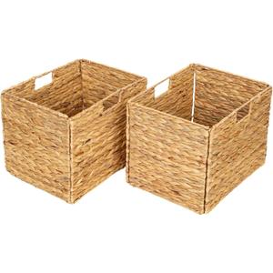 Storage BasketsWicker Baskets,Hyacinth Basket For Shelf,Folding 2 Packs Handmade Woven, Seagrass Baskets,Shelf Baskets For Storage Toys Books And Clothes and Other What You Want