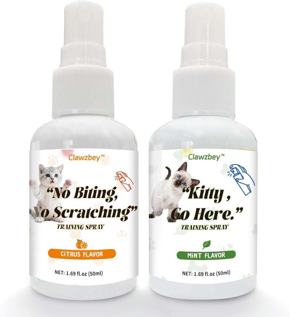 Cat Deterrent & Calming Spray Combo Set  A Behavior Training Aid that Effectively Prevents Scratching and Urine Marking While Relieving Anxiety and Soothing Your Cats Mood, 1.69 fl oz, 2 Packs