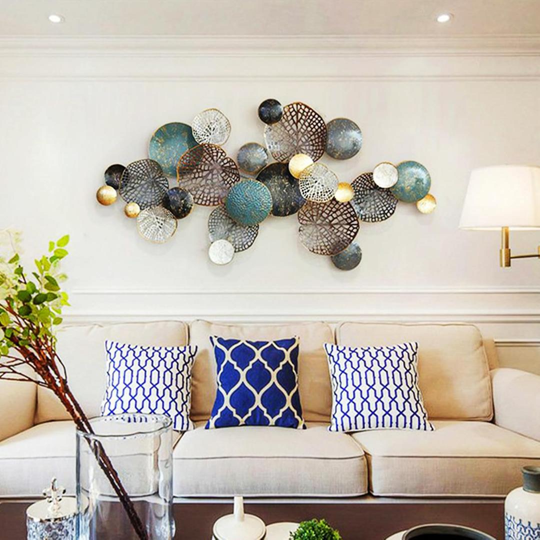 edaknez Large Metal Wall Decor, Metal Flower Wall Art for Living Room, 3D Stacked Leaves Wall Art Decor, Nautical Coastal Outdoor Indoor Wall Decor, Home Decoration (D 52 inch x 27 inch)