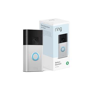 Ring Video Doorbell (Satin Nickel) with Spotlight Cam Plus, Plug-In White