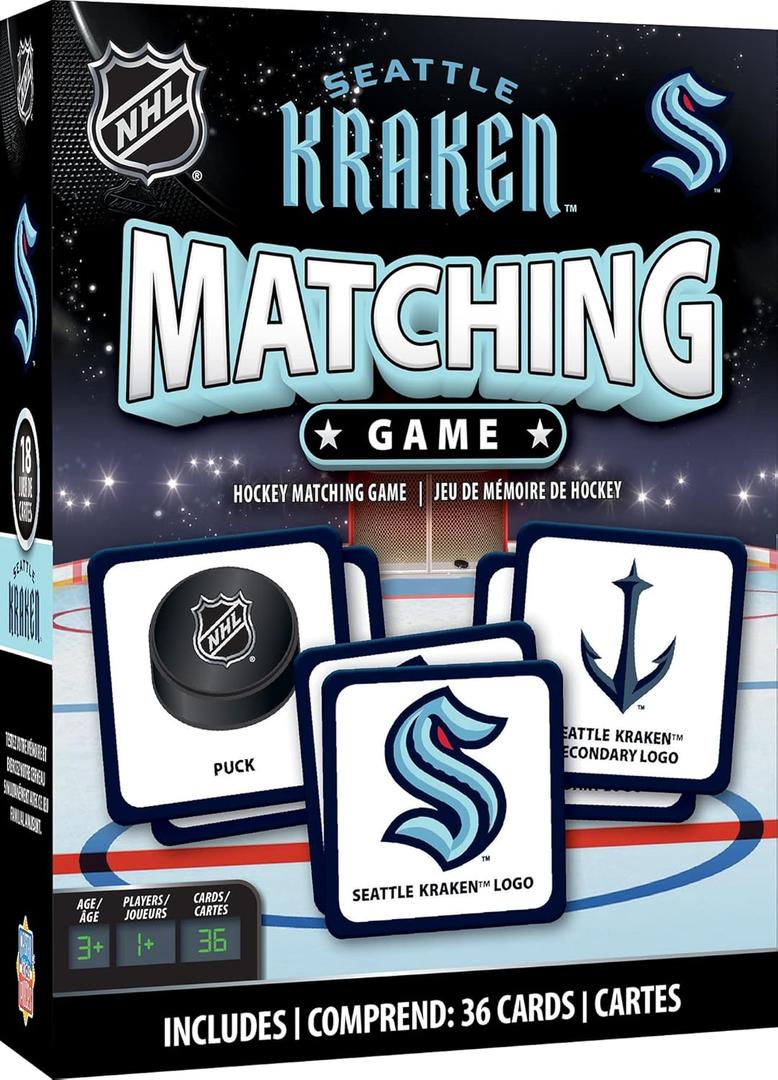 Masterpieces Sports Games - Seattle Kraken NHL Matching Game - Game for Kids and Family - Laugh and Learn