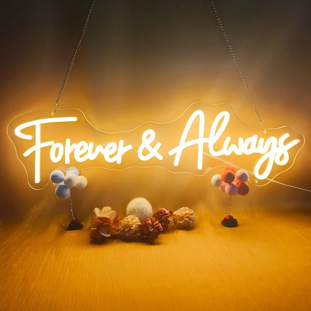 Forever And Always Neon Signs for Wall Decor Dimmable, USB Powered LED Light Sign, Forever & Always Neon Sign for Wedding Anniversary, Bedroom, Bar Decoration, 22.5"x6.6", Warm White