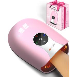 JZBRAIN Hand Massager with Heat and Compression : Cordless Heated Hand and Wrist Massager for Palm, Fingers, and Comfort Relief 4 Modes 6 Intensities, Portable Rechargeable, Wife Husband (Pink)