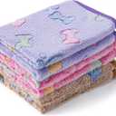 1 Pack 3 Blankets Super Soft Fluffy Premium Fleece Pet Blanket Flannel Paw Printed Throw for Dog Puppy Cat (Small 23x16'', Purple, Pink, Brown)