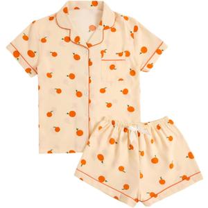 Verdusa Women's 2 Piece Pajama Sets Lightweight Fall Pajamas Cute Pj Set Button Shirt with Shorts Lounge Pjs (S)