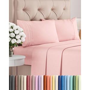 Full Size 4 Piece Sheet Set - Comfy Breathable & Cooling Sheets - Hotel Luxury Bed Sheets for Women & Men - Deep Pockets, Easy-Fit, Extra Soft & Wrinkle Free Sheets - Baby Pink Oeko-Tex Bed Sheet Set