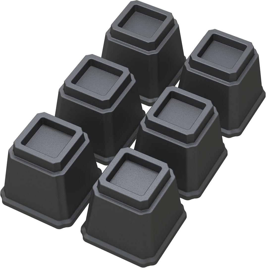 Bed Risers Heavy Duty 5 Inches Bed Elevators, Set of 6 Lifts Up 3,000 lbs Furniture Riser for Sofa and Table, Black