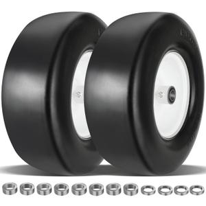 2 Pcs Upgrade 13x5.00-6 Flat Free Lawn Mower Tire and Wheel with 3/4" Chrome Steel Bearings, Zero Turn Mower Front Solid Tire Assembly for Commercial Grade Lawn, Garden Turf, 4.2"-5.2" Centered Hub (White)