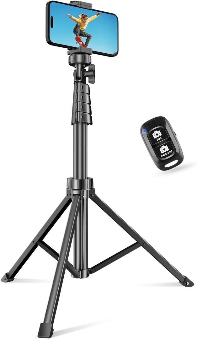 SENSYNE 62" Phone Tripod & Selfie Stick, Extendable Cell Phone Tripod Stand with Wireless Remote and Phone Holder, Compatible with iPhone Android Phone, Camera (Black)