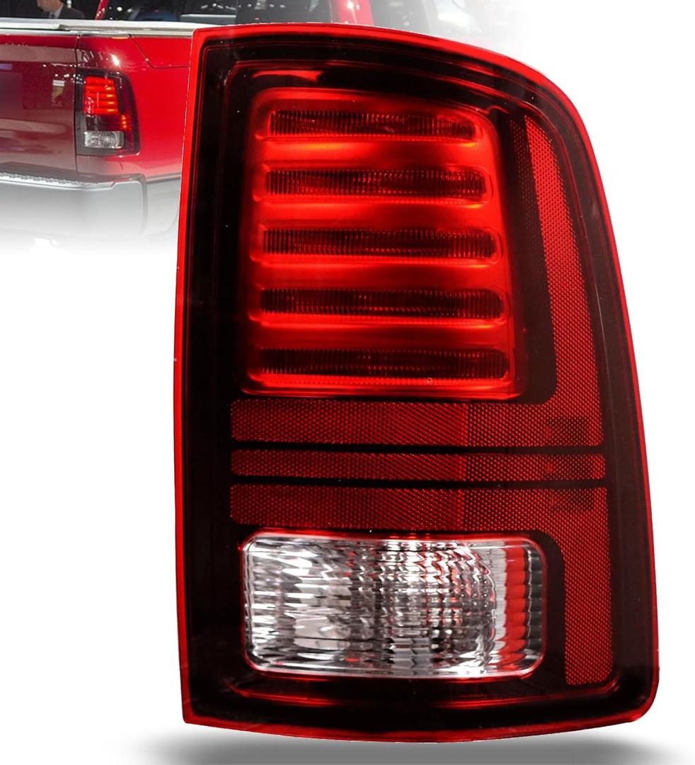 LED Tail Lights Compatible with 2013-2018 Ram 1500,2014-2018 Ram 2500/3500 Rear Taillight with Blub Brake Lamp Assembly Red Lens Black Interior Right Passenger Side Replace 68093080AB