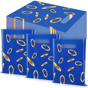 Marspark 72 Pcs Gold Rings Goodie Bags with Handles Cartoon Paper Bags Blue Red Video Game Party Favors for Gamer's Party Decorations Birthday Gifts Snack Supplies