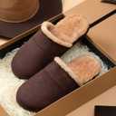 Zigzagger Mens Fuzzy Scuff House Slippers Indoor Memory Foam Winter Warm House Shoes (Beige, S)
