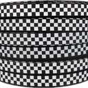 Black Grosgrain Ribbon White Checkered Printed, 3/8 Inch 25Yards