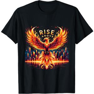 Phoenix Fire Mythical Bird Inspirational Motivational T-Shirt (Small, Black)