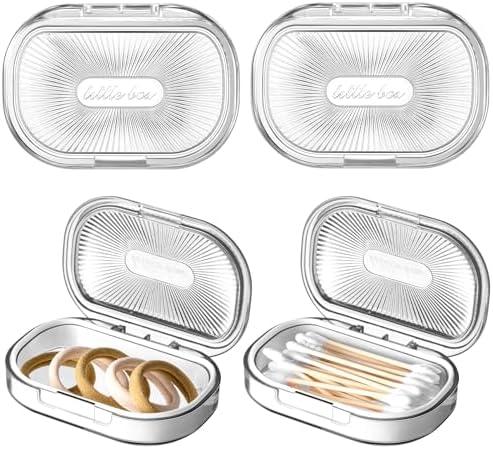 Kigley 4 Pcs Hair Tie Container Small Portable Travel Cotton Swab Holder Flosser Dispenser with Lid Plastic Box Beads Storage Containers for Small Items, 3.94 x 2.76 Inch (White)