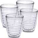 12oz Insulated Tumblers Plastic - Great for Iced Coffee & Hot Drinks, 4 pack Clear Double Wall Insulated Drinking Glasses Cups, BPA-Free, Reusable Cups, Camping, Travel, Kitchen, Party