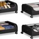 Under Bed Storage with Wheels, 4 Pack Curved Under Bed Storage Containers, 60L Under The Bed Storage Bins, Rolling Under The Bed Storage Metal Drawer for Clothes, Blankets, Shoes-Black