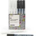 Grabie Black & White Extra Fine Tip Acrylic Paint Marker Set, 6 Pack, 0.7mm Acrylic Paint Pens for Highlights and Fine Details on Drawings, Rock Painting Glass Canvas Wood, White Highlight Markers