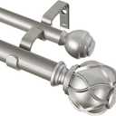 KAMANINA 1 Inch Double Curtain Rods for Windows 36 to 72 Inches (3-6 Feet), Silver Heavy Duty Double Curtain Rod, Telescoping Drapery Rod with Netted Texture Finialss