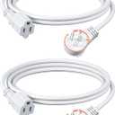 DEWENWILS 360 Rotating Flat Plug Extension Cord 6FT, 16/3 Gauge 3 Prong Grounded Power Cord, 125V/13A/1625W, Space-Saving Size for Indoor Narrow Space, ETL Certified, 2 Pack, White