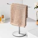 Silver Hand Towel Holder Stand Countertop T-Shaped Stainless Steel Towel Rack with Non-Slip Base for Vanity and Kitchen