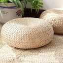Straw Flat Seat Cushion, Handmade Floor Pouf Mat, Ottoman Footstool for Meditation, Zen, Yoga Practice or Buddha (15.7" Dia. x 6.3" H)