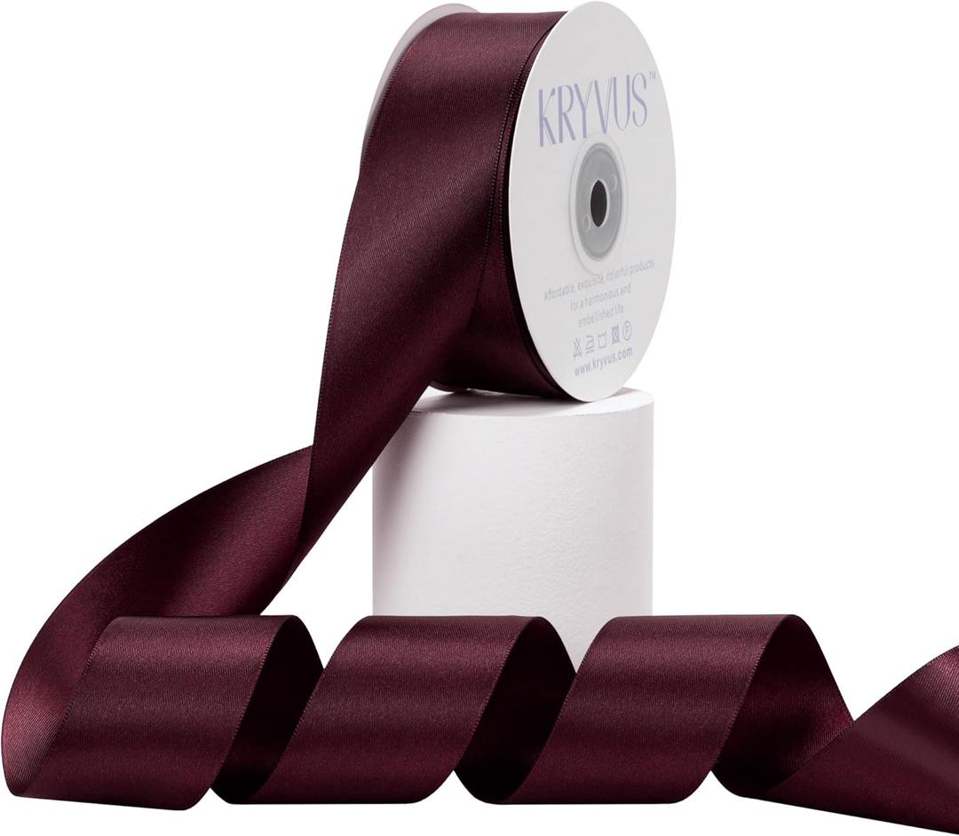 Burgundy Satin Ribbon, Double Faced 1-1/2 Inch X 25 Yards, Premium Satin Ribbon for Gift Wrapping, Crafts, Hair Bow Making, Sewing, Flower Bouquet, Wedding Party Decor