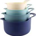 COOK WITH COLOR Nesting Plastic Mixing Bowl Set with Pour Spouts and Handles, Ombre Blue, 4 Piece Non-Slip