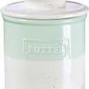 NUTRIUPS Ceramic Butter Crock, Butter Dish with Lid for Countertop with Water Line, French Retro Butter Crock for Spreadable Butter (Cyan Mist White)