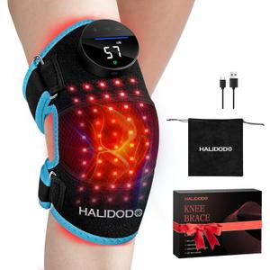 HALIDODO Red Light Therapy & Vibration Massage Knee Brace - Rechargeable Controller, 660nm&850nm Red Light Therapy Heated Device for Knee/Joint/Elbow/Shoulder, Blue.