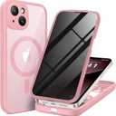 BERFY for iPhone 14 Case, Compatible with MagSafe, Built-in Privacy Screen Protector and Camera Protection, Anti-Spy Full Body Shockproof Clear Phone Case for 14 6.1", Pink
