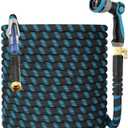 Non-Expanding Garden Hose 100ft,flexible, lightweight hose is resistant to kinks and tangles.With 10-way nozzle, strong 3/4 metal fittings, and a shut-off valve. (Blue)