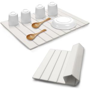 Stone Drying Mat for Kitchen Counter, Quick Dry Absorbent Collapsible Dish Drying Mat, Eco-Friendly Absorbent Diatomaceous Earth Mats for Dishes Bottles Cups Bathroom Any Counterop 24" x 15"