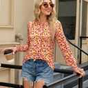 Long Sleeve Shirts for Women 2026 Spring Dressy Casual Blouses Pleated Crewneck Tunic Tops for Leggings Cute Tee (Large, Yellow Floral)