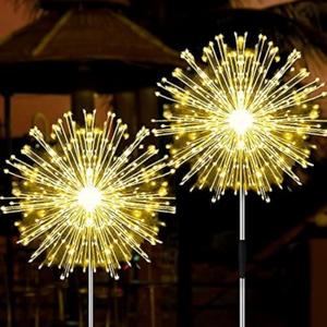 Solar Firework Lights, 2 Pack 135 LEDs 2 Lighting Modes Solar Garden Lights Outdoor Waterproof for Yard Patio Walkway Pathway Party Wedding Christmas Decorative - Warm White