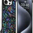 AIGOMARA Slim Frameless for iPhone 15 Pro Max Case with Screen Protector, Luxury Opalescent Pearl Minimalist Borderless Phone Case for Women Girls, Ultra-Thin Hard Shockproof Case Cover, Abalone