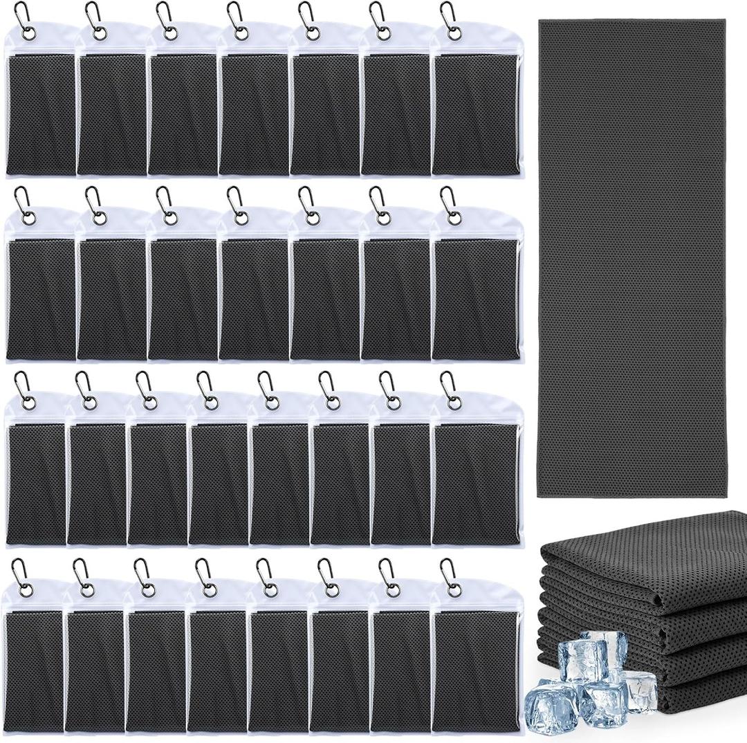 Honoson 30 Pack Cooling Towels 27"x16" Microfiber Neck Cooling Towel with Pouches, Reusable Sports Towel for Gym Running Golf Workout Outdoor Heat(Dark Grey)