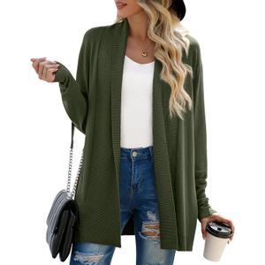 GRECERELLE Women's Long Sleeve Open Front Lightweight Casual Business Dressy Cardigan Sweater Fall Winter (Green, L)