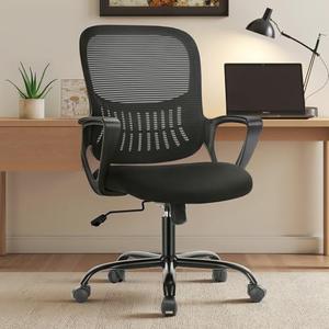 Sweetcrispy Home Office Managerial Executive Chair with Ergonomic Design, Mid-Back Mesh Swivel, Comfortable Lumbar Support, Comfy Arms for Bedroom, Study, Student