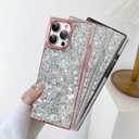 SAKUULO for iPhone 15 Pro Max Case Glitter, Luxury Sparkly Shiny Bling Back, Plating TPU Shockproof Bumper Protection Slim Cover 6.7inch for Women Girls- Black Glitter Crystal