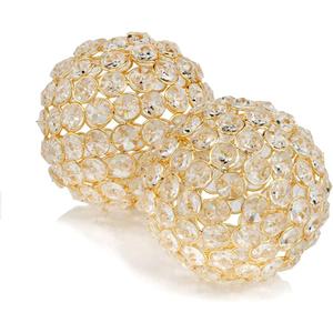 Modern Day Accents 3778 Facetas 4" Gold Cristal Spheres - Set of 2, Home Decor, Room Coffee Table Decorative Balls, Gem Sphere Ball, Bowl fillers, Gemstone (4-Inch Diameter)