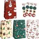 Christmas Treat bags with Stickers, 24 PCS Christmas Gift Bags Party Favors, Xmas Goodie Bags for Kids Candy Cookies Snack Bag Mini Paper Gift Crafts Wrapping for Xmas Party Supplies Decorations