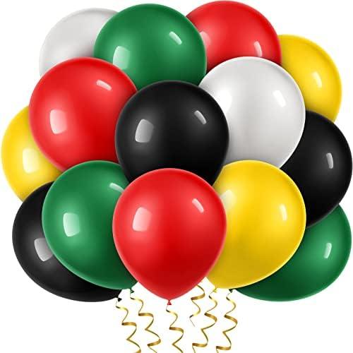 100 Pieces Juneteenth Day Latex Balloons Jamaica Rasta Reggae Red Green Yellow Black White Round Balloons for Black History Month 420 Party Freedom Day Party Favors