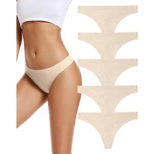 voenxe Seamless Women Underwear Thongs,No Show Ladies Thong,No Line Workout Breathable Comfortable Panties,Soft Undies,5-Pack (Beige, XS)