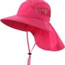 Home Prefer UPF50 Wide Brim Kids Sun Hat Neck Flap Boys Girls Sun Protection Hat for Beach Fishing (Pink, L)