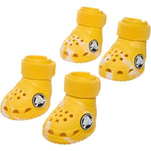 Barkbox Yellow Crocs Dog Shoes Set of 4 Glow-in-The-Dark Dog Booties with EVA Foam, Adjustable Strap & Non-Slip Sole Comfortable Paw Protection for Large Breeds (51-80 lbs)