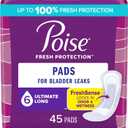 Poise Almohadillas de incontinencia y almohadillas de incontinencia posparto, 6 gotas de mxima absorcin, longitud larga, 45 unidades, el embalaje puede variar