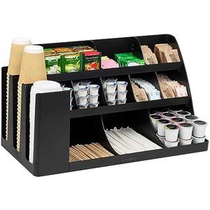 Mind Reader Cup and Condiment Station, Countertop Organizer, Coffee Bar, Kitchen, Stirrers, 24"L x 11.5"W x 12.5"H, Black