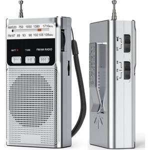 Portable Radio AM FM, Goodes Battery Powered Radio with MP3 Player, Type-C Charge, Best Reception, TF Card Jack, Flashlight, Back Clip, Headphone Jack, Suitable for Jogging/ Walking/ Camping Use-Sliver