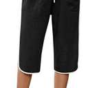 SOFIA'S CHOICE Women's Contrast Binding Capris Pants Cropped Jogger Sweatpants with Pockets Black Large